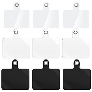 9PCS Universal Phone Tether Tab Without Adhesive, Plastic Phone Lanyard Patch for Phone Strap (White Black and Clear)