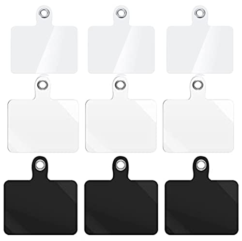 9PCS Universal Phone Tether Tab Without Adhesive, Plastic Phone Lanyard Patch for Phone Strap (White Black and Clear)