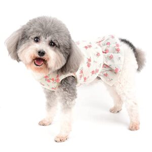 Zunea Winter Dog Harness Dresses for Small Dogs Girl Cute Flowers Printed Warm Fleece Lined Puppy Princess Dress with Bowknot and D-Rings Female Cold Weather Pet Skirt for Chihuahua Doggy Pink S