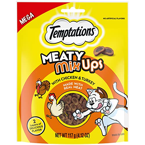 TEMPTATIONS Meaty MixUps with Chicken & Turkey Savory Cat Treats, 4.12 oz. Pouch