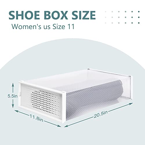 DHMAKER Boot Storage Box, 8 Pack Stackable Boot Boxes for Tall Boots, Boot Boxes Clear Plastic Stackable with Lid Drop Front Boot Organizer, White