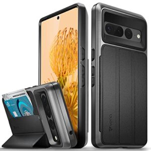 vena vcommute wallet case compatible with google pixel 7 pro (2022), (military grade drop protection) flip leather cover card slot holder with kickstand - space gray