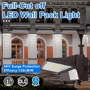 LED Full Cut-Off Wall Pack Light 120W/100W/80W/60W Selectable, 13500LM 5000K LED Outdoor Wall Light, IP65 Waterproof 120-277V AC for Parking Lot, Warehouse DLC & ETL Listed