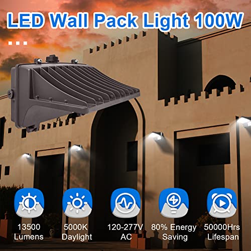 LED Full Cut-Off Wall Pack Light 120W/100W/80W/60W Selectable, 13500LM 5000K LED Outdoor Wall Light, IP65 Waterproof 120-277V AC for Parking Lot, Warehouse DLC & ETL Listed