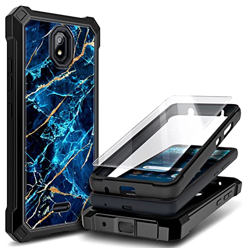 WDHD Case for Nokia C100 with Tempered Glass Screen Protector, Full-Body Protective Shockproof Rugged Bumper Cover, Impact Resist Durable Phone Case (Sapphire)