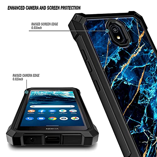 WDHD Case for Nokia C100 with Tempered Glass Screen Protector, Full-Body Protective Shockproof Rugged Bumper Cover, Impact Resist Durable Phone Case (Sapphire)