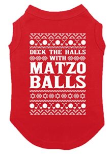 deck the halls with matzo balls - hanukkah dog shirt (red, 2x-large)