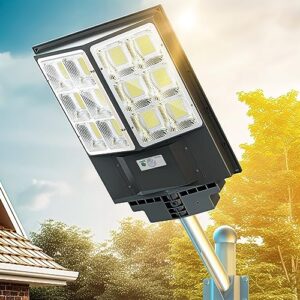 BUYTHA 1000W Solar Street Lights Outdoor - 6500K LED Street Light Dusk to Dawn, Solar Parking Lot Lights, LED Solar Outdoor Light Waterproof Motion Sensor and Remote Control