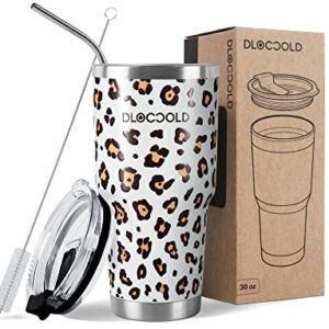 DLOCCOLD 30 oz Tumbler with Lid and Straw, 18/8 Stainless Steel Vacuum Insulated Coffee Tumbler,Insulated Travel Mug Water Cup with Leak-Proof Flip Lid,Metal Straw,Cleaning Brush & Gift Box