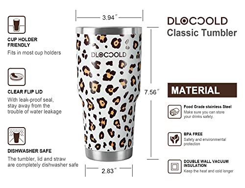 DLOCCOLD 30 oz Tumbler with Lid and Straw, 18/8 Stainless Steel Vacuum Insulated Coffee Tumbler,Insulated Travel Mug Water Cup with Leak-Proof Flip Lid,Metal Straw,Cleaning Brush & Gift Box
