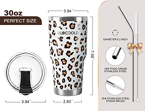 DLOCCOLD 30 oz Tumbler with Lid and Straw, 18/8 Stainless Steel Vacuum Insulated Coffee Tumbler,Insulated Travel Mug Water Cup with Leak-Proof Flip Lid,Metal Straw,Cleaning Brush & Gift Box