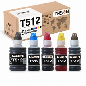 tesen compatible refill ink bottle replacement for epson 512 t512 (5-pack, bk/pbk/c/m/y) t512020 t512120 t512220 t512320 t512420 for use with expression premium et‑7700 et-7750 printer