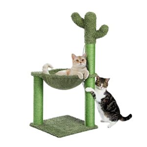pawz road cactus cat tree, 33 inchs cat tower with large soft hammock and fully wrapped sisal scratching post for indoor cats