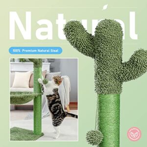 PAWZ Road Cactus Cat Tree, 33 Inchs Cat Tower with Large Soft Hammock and Fully Wrapped Sisal Scratching Post for Indoor Cats