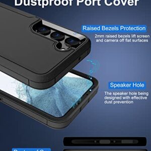 Dahkoiz for Samsung Galaxy S23 Case, with Dust-Proof Port Cover, Full Body Protection Rubber Cover Phone Case for Samsung Galaxy S23 5G 6.1-Inch, Black/Black