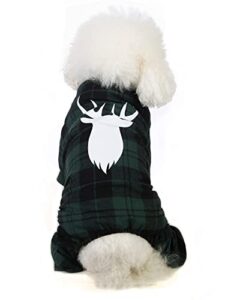 coomour dog chirstmas shirts pet deer clothes 100% cotton reindeer pajamas puppy doggie christmas costumes (m,green)