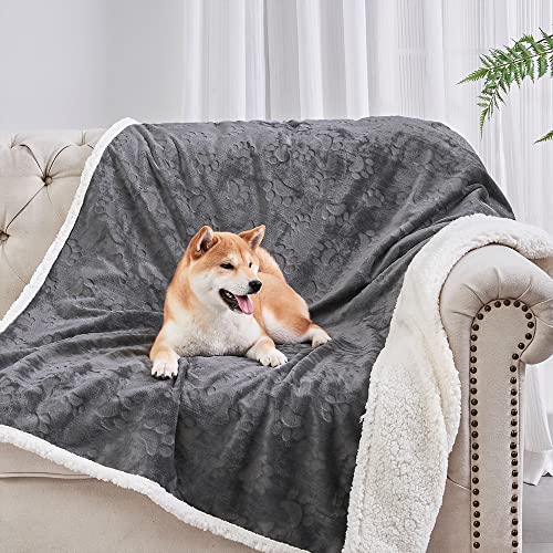 Qeils Dog Blankets for Small Dogs - Waterproof Cat Blanket Washable - Sherpa Fleece Puppy Blanket, Soft Plush Reversible Throw Protector for Bed Couch Car Sofa, 30"X40", Dark Grey