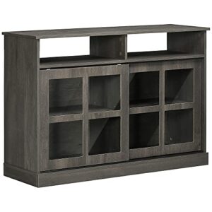 homcom sideboard with glass sliding doors, buffet cabinet, coffee bar cabinet with adjustable shelf, dark grey
