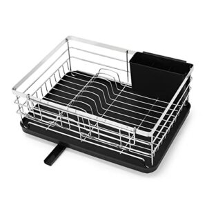 fogein dish drying rack,dish racks for kitchen counter，stainless steel dish drainer with utensil holder removable drainer tray for kitchen countertop(black)