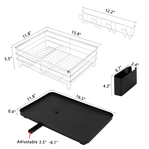 Fogein Dish Drying Rack,Dish Racks for Kitchen Counter，Stainless Steel Dish Drainer with Utensil Holder Removable Drainer Tray for Kitchen Countertop(Black)