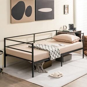 goflame metal daybed frame twin size, 2-in-1 multifunctional sofa bed frame with headboard & heavy-duty steel slats, mattress foundation platform for living room, guest room, bedroom, easy assembly