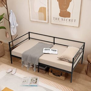 GOFLAME Metal Daybed Frame Twin Size, 2-in-1 Multifunctional Sofa Bed Frame with Headboard & Heavy-Duty Steel Slats, Mattress Foundation Platform for Living Room, Guest Room, Bedroom, Easy Assembly