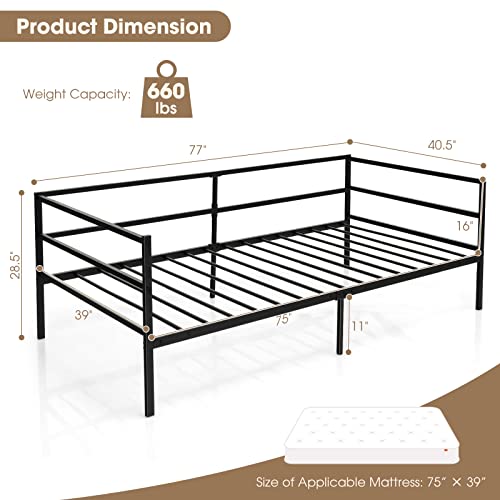 GOFLAME Metal Daybed Frame Twin Size, 2-in-1 Multifunctional Sofa Bed Frame with Headboard & Heavy-Duty Steel Slats, Mattress Foundation Platform for Living Room, Guest Room, Bedroom, Easy Assembly
