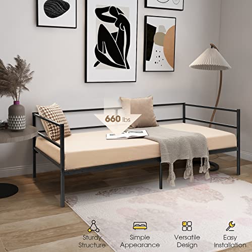 GOFLAME Metal Daybed Frame Twin Size, 2-in-1 Multifunctional Sofa Bed Frame with Headboard & Heavy-Duty Steel Slats, Mattress Foundation Platform for Living Room, Guest Room, Bedroom, Easy Assembly