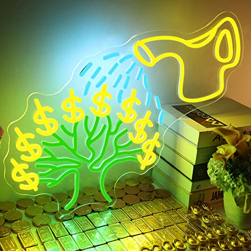 This is Money Tree LED Sign for Bedroom Wall, Large Neon Sign Wall Home Decor Suitable for Home, Bar, Studio, Club, or Restaurant Decor Green-ice Blue-Yellow