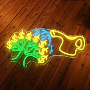 This is Money Tree LED Sign for Bedroom Wall, Large Neon Sign Wall Home Decor Suitable for Home, Bar, Studio, Club, or Restaurant Decor Green-ice Blue-Yellow