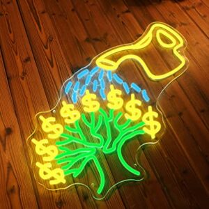 This is Money Tree LED Sign for Bedroom Wall, Large Neon Sign Wall Home Decor Suitable for Home, Bar, Studio, Club, or Restaurant Decor Green-ice Blue-Yellow