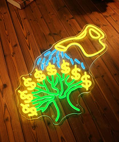 This is Money Tree LED Sign for Bedroom Wall, Large Neon Sign Wall Home Decor Suitable for Home, Bar, Studio, Club, or Restaurant Decor Green-ice Blue-Yellow