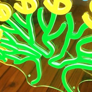 This is Money Tree LED Sign for Bedroom Wall, Large Neon Sign Wall Home Decor Suitable for Home, Bar, Studio, Club, or Restaurant Decor Green-ice Blue-Yellow