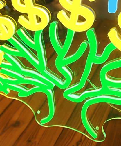 This is Money Tree LED Sign for Bedroom Wall, Large Neon Sign Wall Home Decor Suitable for Home, Bar, Studio, Club, or Restaurant Decor Green-ice Blue-Yellow