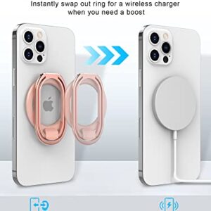 【2023 Upgraded】 Mag Safe Phone Ring Holder, SUPERONE Adjustable Magnetic Kickstand & Removable Phone Grip Compatible with Wireless Charging Only for iPhone 14 & 13 & 12 Series - Rose