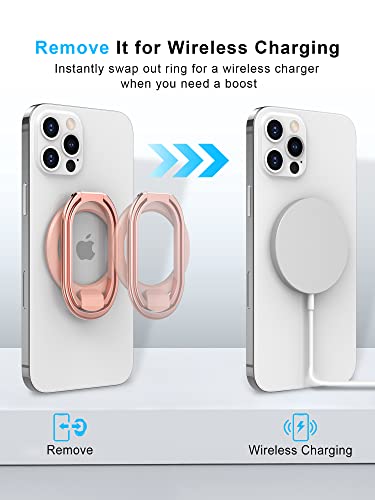 【2023 Upgraded】 Mag Safe Phone Ring Holder, SUPERONE Adjustable Magnetic Kickstand & Removable Phone Grip Compatible with Wireless Charging Only for iPhone 14 & 13 & 12 Series - Rose