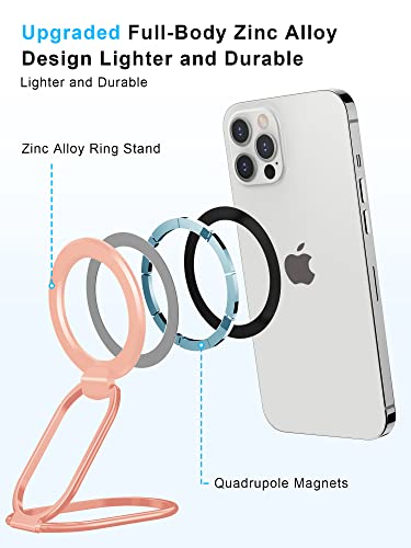 【2023 Upgraded】 Mag Safe Phone Ring Holder, SUPERONE Adjustable Magnetic Kickstand & Removable Phone Grip Compatible with Wireless Charging Only for iPhone 14 & 13 & 12 Series - Rose