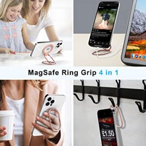 【2023 Upgraded】 Mag Safe Phone Ring Holder, SUPERONE Adjustable Magnetic Kickstand & Removable Phone Grip Compatible with Wireless Charging Only for iPhone 14 & 13 & 12 Series - Rose