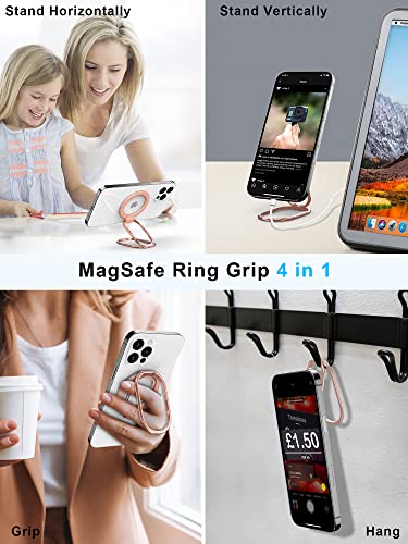 【2023 Upgraded】 Mag Safe Phone Ring Holder, SUPERONE Adjustable Magnetic Kickstand & Removable Phone Grip Compatible with Wireless Charging Only for iPhone 14 & 13 & 12 Series - Rose