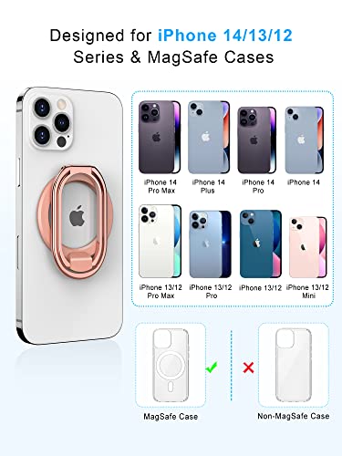 【2023 Upgraded】 Mag Safe Phone Ring Holder, SUPERONE Adjustable Magnetic Kickstand & Removable Phone Grip Compatible with Wireless Charging Only for iPhone 14 & 13 & 12 Series - Rose