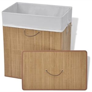 FAMIROSA Rectangular Bamboo Laundry Bin with Lid and a Removable Fabric Liner, Washing Clothes Basket Storage Bin with Handle, Suitable for Bedroom, Bathroom, Laundry, 15.7"x11.8"x23.6" Natural