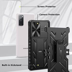 for Samsung Galaxy S20 FE Case: Rugged Belt Clip Holster Heavy Duty with Built-in Kickstand - Military Grade Protection Shockproof Cover for Galaxy S20 FE - Black