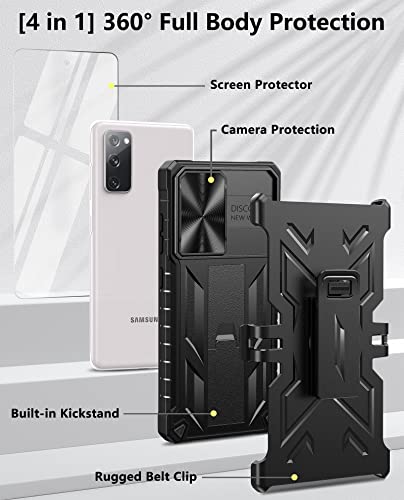 for Samsung Galaxy S20 FE Case: Rugged Belt Clip Holster Heavy Duty with Built-in Kickstand - Military Grade Protection Shockproof Cover for Galaxy S20 FE - Black