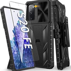 for Samsung Galaxy S20 FE Case: Rugged Belt Clip Holster Heavy Duty with Built-in Kickstand - Military Grade Protection Shockproof Cover for Galaxy S20 FE - Black