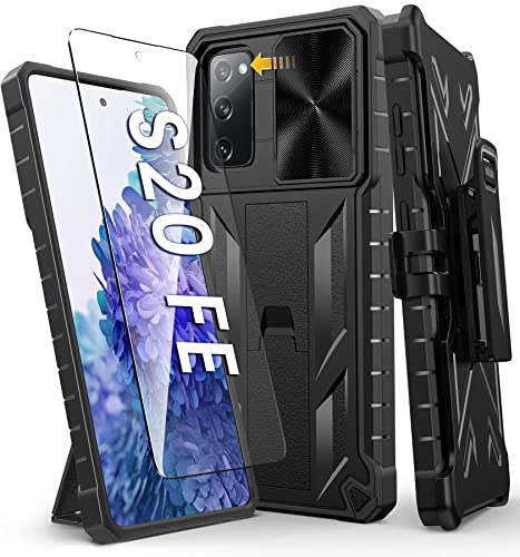 for Samsung Galaxy S20 FE Case: Rugged Belt Clip Holster Heavy Duty with Built-in Kickstand - Military Grade Protection Shockproof Cover for Galaxy S20 FE - Black