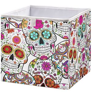 visesunny rectangular shelf basket sugar skull with flower clothing storage bins closet bin with handles foldable rectangle storage baskets fabric containers boxes for clothes,books,toys,shelves,gifts