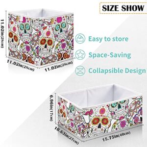 visesunny Rectangular Shelf Basket Sugar Skull with Flower Clothing Storage Bins Closet Bin with Handles Foldable Rectangle Storage Baskets Fabric Containers Boxes for Clothes,Books,Toys,Shelves,Gifts