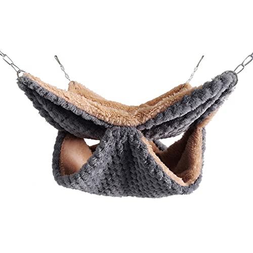 Small Animals Hanging Hammock Soft Hamster Hammock Winter Warm Hanging Bed Cage Accessories for Rat Chinchilla Parrot Ferret Squirrel Grey S