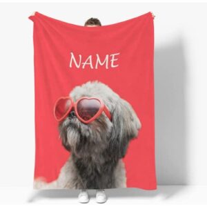 Personalized Pet Portrait Blanket, Custom Cartoon Blanket with Dog Photo, Customized Text Blanket, Customized Cat Blanket (A,29 * 39in 75x100cm)