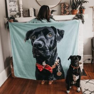 Personalized Pet Portrait Blanket, Custom Cartoon Blanket with Dog Photo, Customized Text Blanket, Customized Cat Blanket (A,29 * 39in 75x100cm)